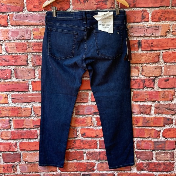 Dark Wash rag & bone Dre Low-Rise Slim Boyfriend Jeans in Bayview - Picture 11 of 17